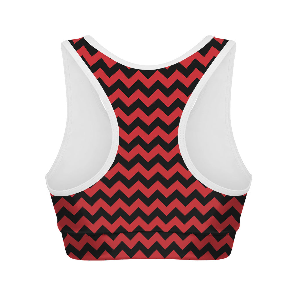 Red And Black Chevron Pattern Print Women's Sports Bra