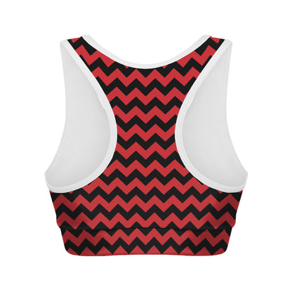 Red And Black Chevron Pattern Print Women's Sports Bra