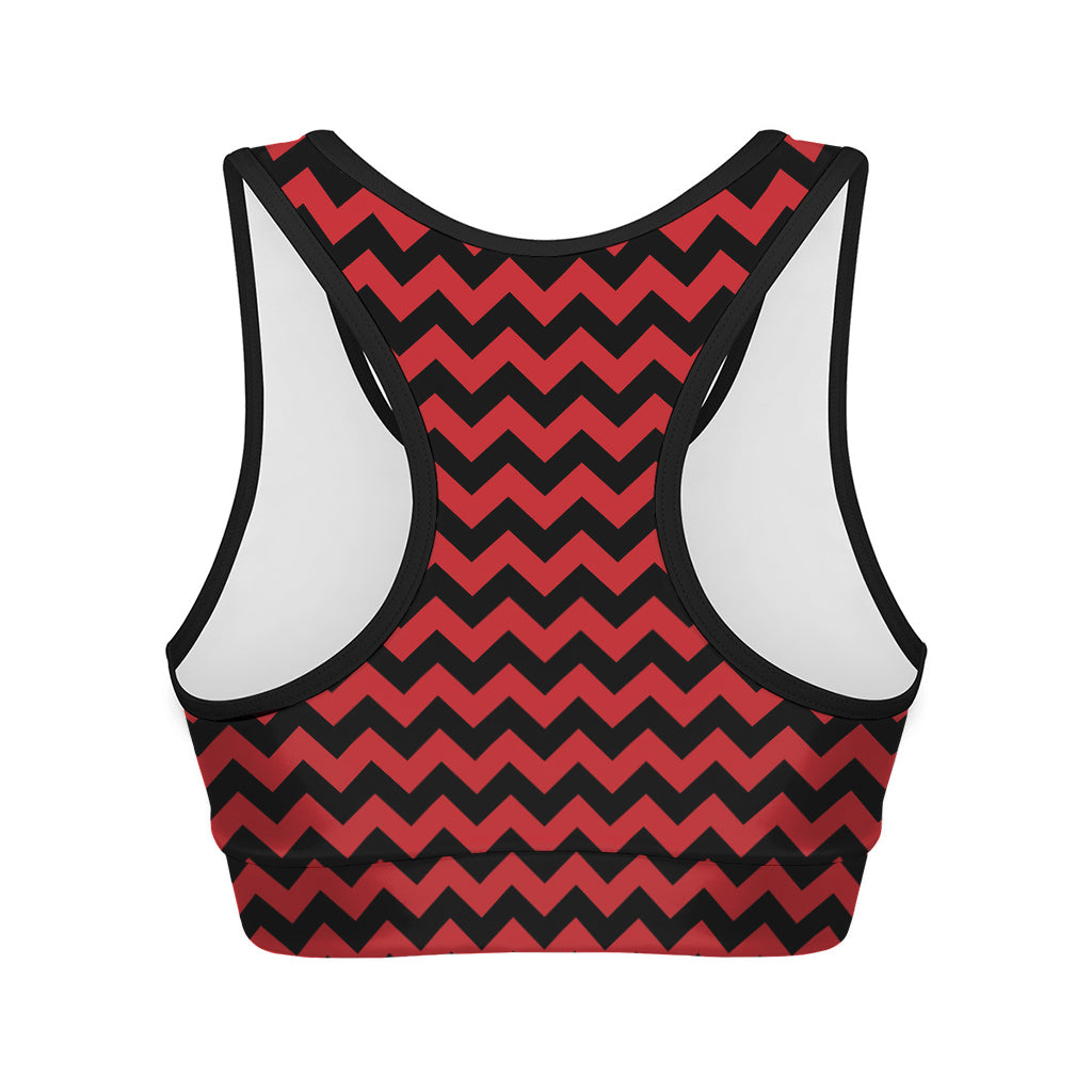 Red And Black Chevron Pattern Print Women's Sports Bra