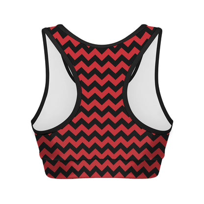 Red And Black Chevron Pattern Print Women's Sports Bra