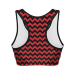 Red And Black Chevron Pattern Print Women's Sports Bra