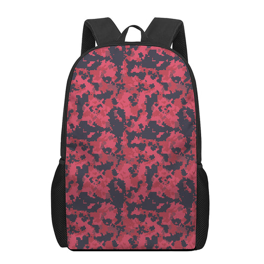 Red And Black Digital Camo Pattern Print 17 Inch Backpack
