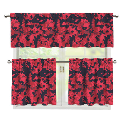 Red And Black Digital Camo Pattern Print 3 Piece Kitchen Curtains