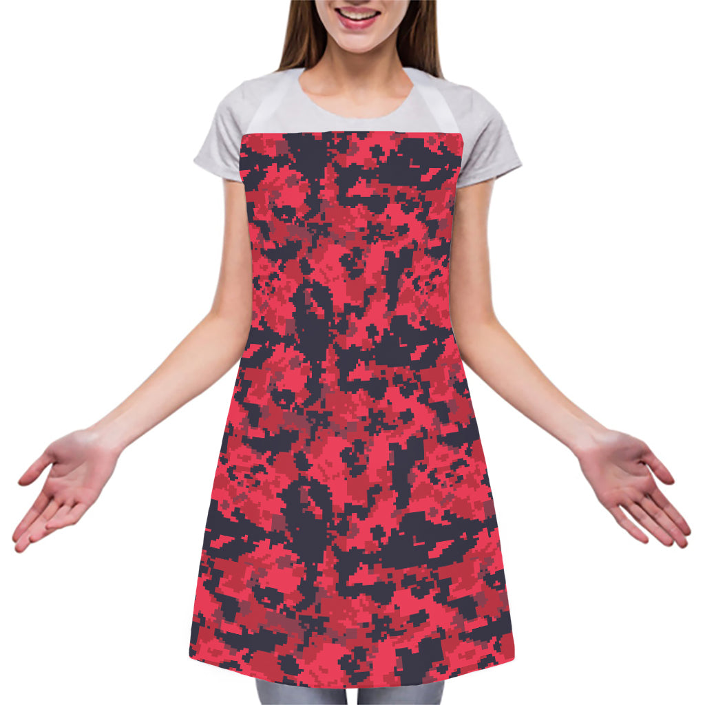 Red And Black Digital Camo Pattern Print Adjustable Apron