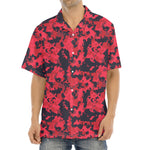 Red And Black Digital Camo Pattern Print Aloha Shirt