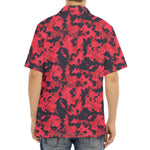 Red And Black Digital Camo Pattern Print Aloha Shirt