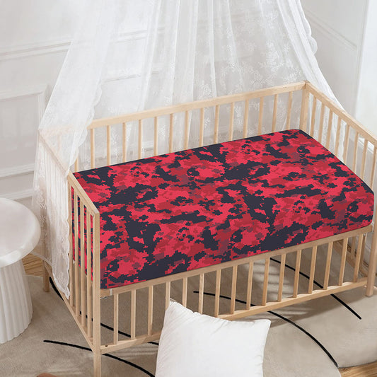 Red And Black Digital Camo Pattern Print Baby Crib Sheet