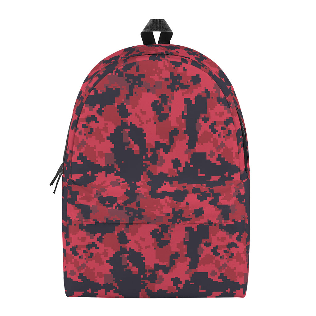 Red And Black Digital Camo Pattern Print Backpack