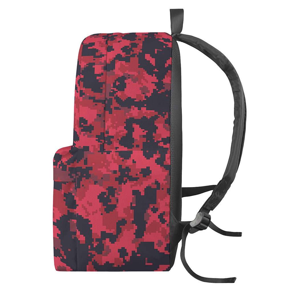 Red And Black Digital Camo Pattern Print Backpack