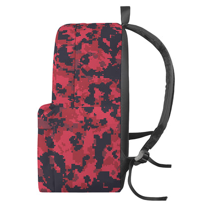 Red And Black Digital Camo Pattern Print Backpack