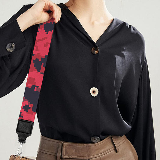 Red And Black Digital Camo Pattern Print Bag Strap
