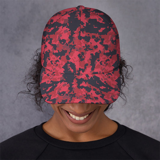 Red And Black Digital Camo Pattern Print Baseball Cap