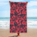 Red And Black Digital Camo Pattern Print Beach Towel