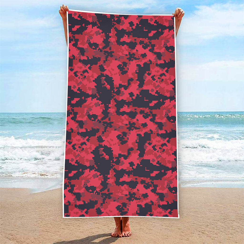 Red And Black Digital Camo Pattern Print Beach Towel