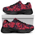 Red And Black Digital Camo Pattern Print Black Chunky Shoes