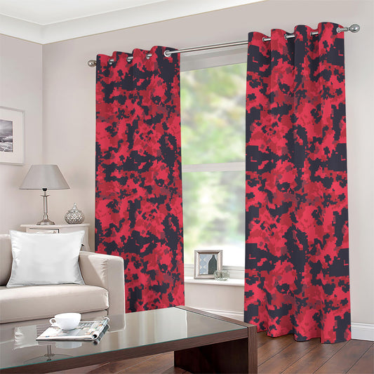 Red And Black Digital Camo Pattern Print Blackout Grommet Curtains