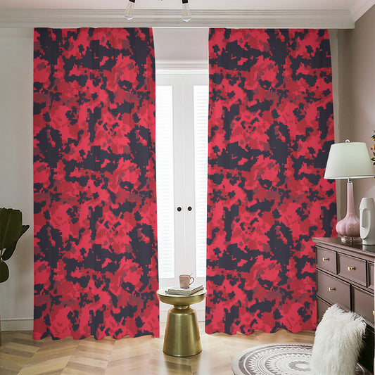 Red And Black Digital Camo Pattern Print Blackout Pencil Pleat Curtains