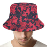Red And Black Digital Camo Pattern Print Bucket Hat