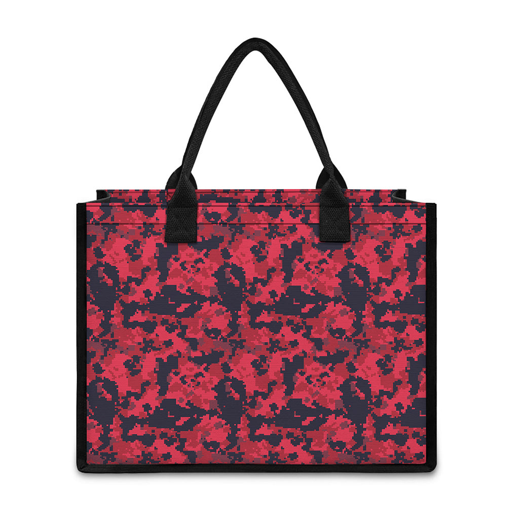 Red And Black Digital Camo Pattern Print Canvas Tote Bag