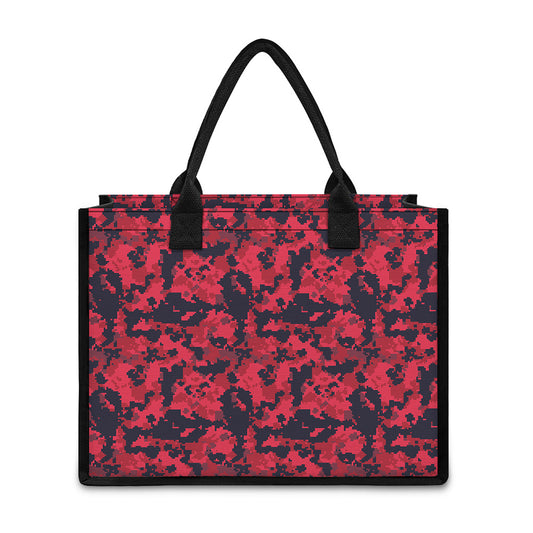 Red And Black Digital Camo Pattern Print Canvas Tote Bag