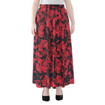 Red And Black Digital Camo Pattern Print Chiffon Maxi Skirt