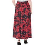 Red And Black Digital Camo Pattern Print Chiffon Maxi Skirt