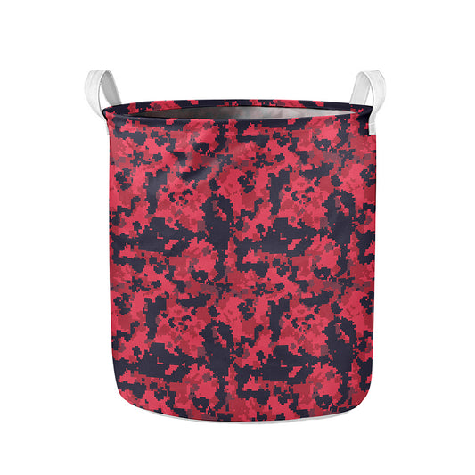 Red And Black Digital Camo Pattern Print Collapsible Laundry Basket