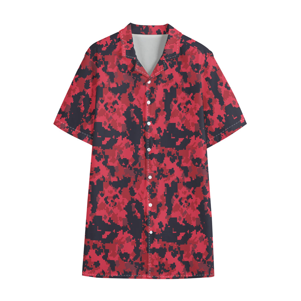 Red And Black Digital Camo Pattern Print Cotton Hawaiian Shirt