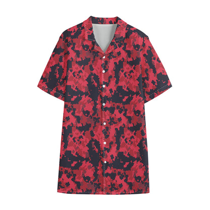 Red And Black Digital Camo Pattern Print Cotton Hawaiian Shirt
