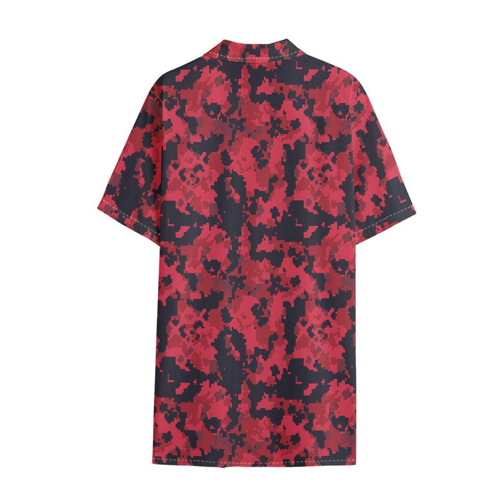 Red And Black Digital Camo Pattern Print Cotton Hawaiian Shirt