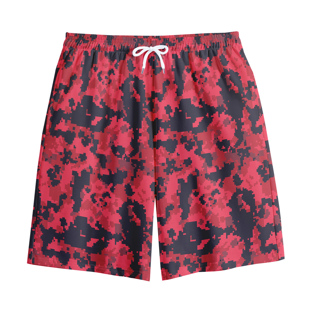 Red And Black Digital Camo Pattern Print Cotton Shorts