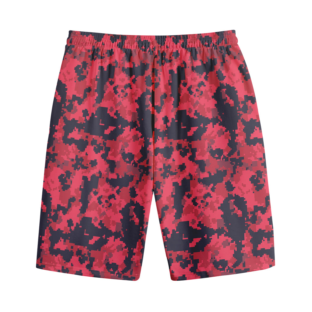 Red And Black Digital Camo Pattern Print Cotton Shorts