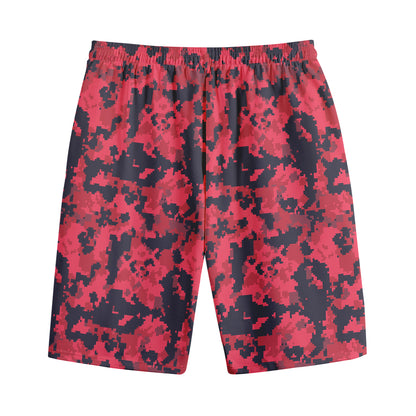 Red And Black Digital Camo Pattern Print Cotton Shorts