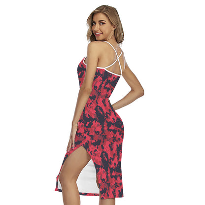Red And Black Digital Camo Pattern Print Cross Back Cami Dress