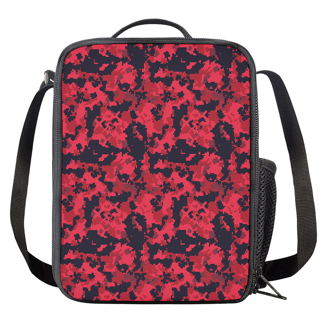 Red And Black Digital Camo Pattern Print Crossbody Lunch Bag