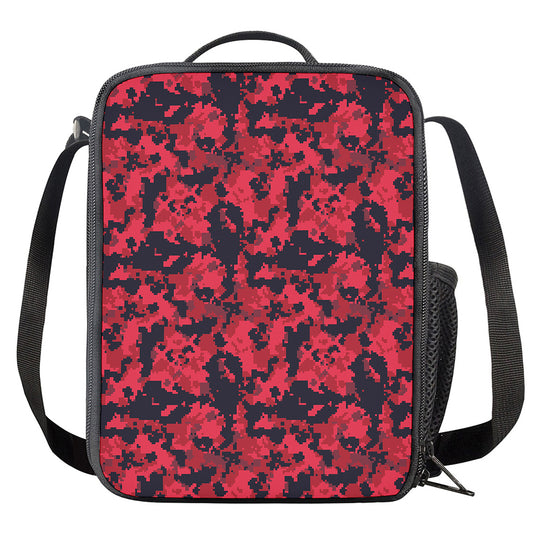Red And Black Digital Camo Pattern Print Crossbody Lunch Bag