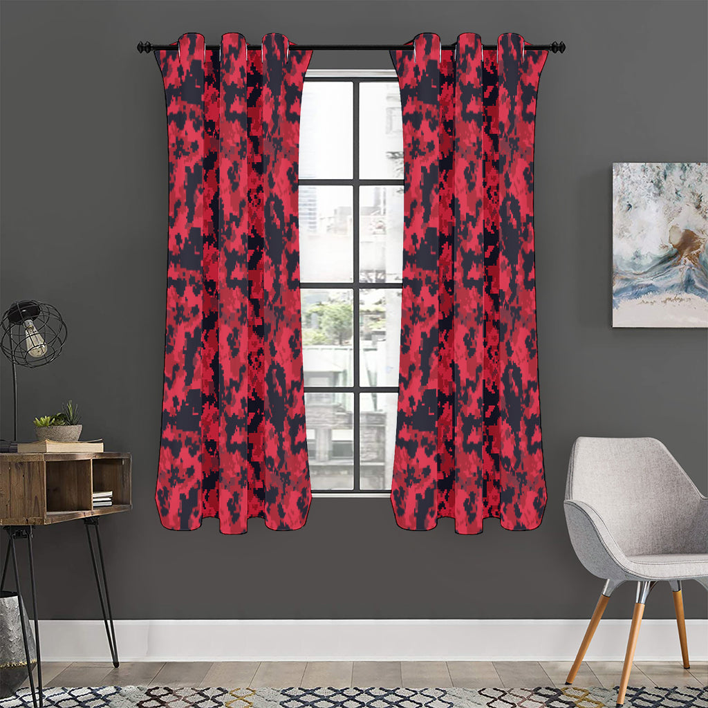 Red And Black Digital Camo Pattern Print Curtain