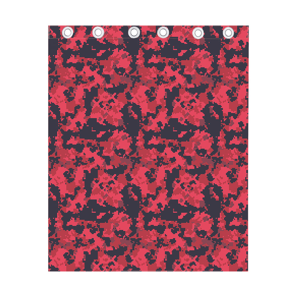 Red And Black Digital Camo Pattern Print Curtain