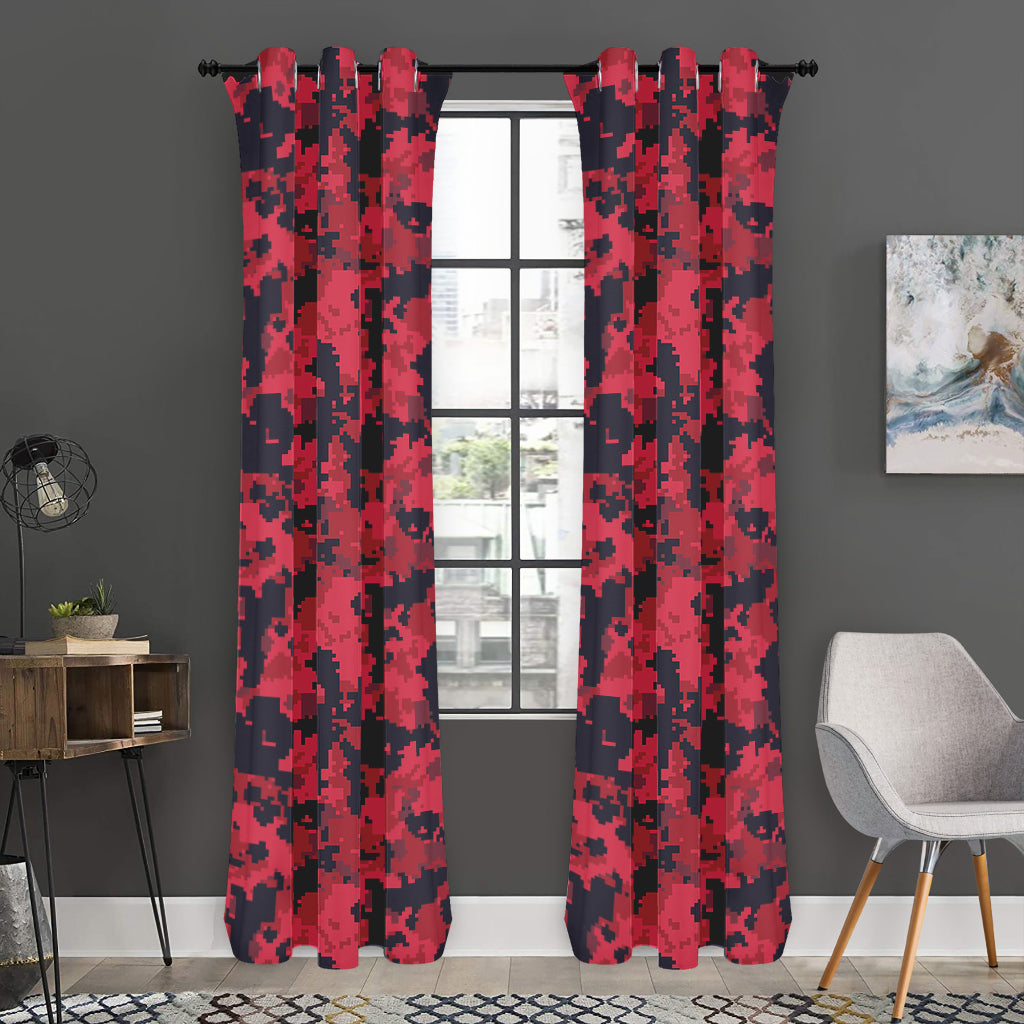 Red And Black Digital Camo Pattern Print Curtain