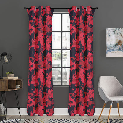 Red And Black Digital Camo Pattern Print Curtain