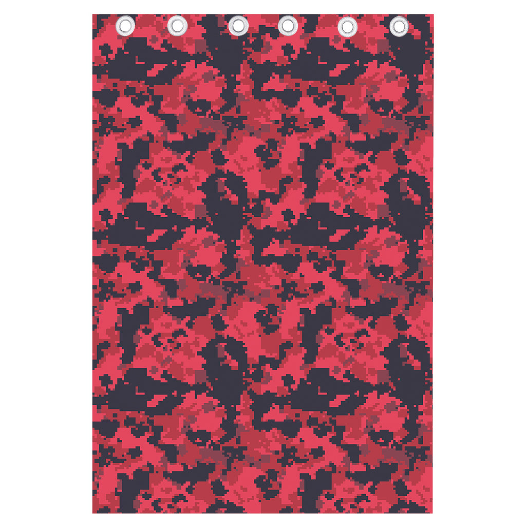 Red And Black Digital Camo Pattern Print Curtain