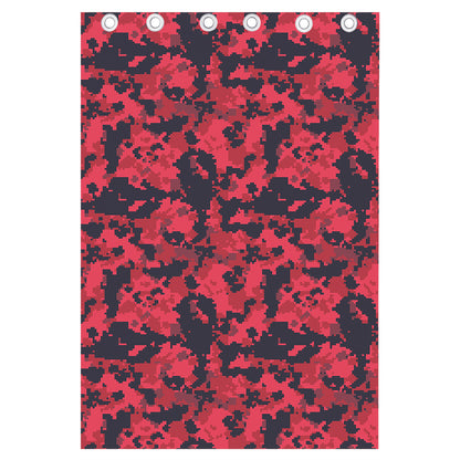Red And Black Digital Camo Pattern Print Curtain
