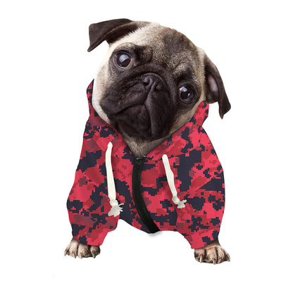Red And Black Digital Camo Pattern Print Dog Zip Up Hoodie