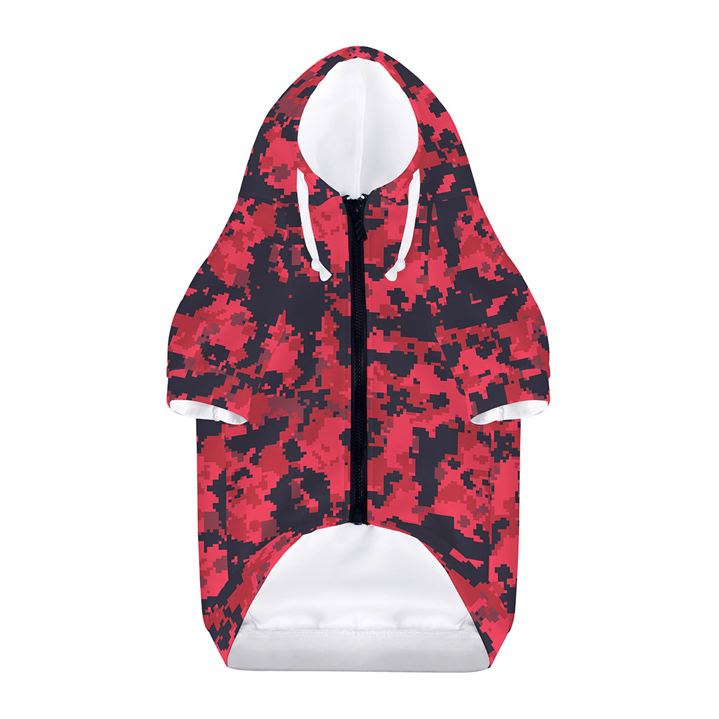Red And Black Digital Camo Pattern Print Dog Zip Up Hoodie