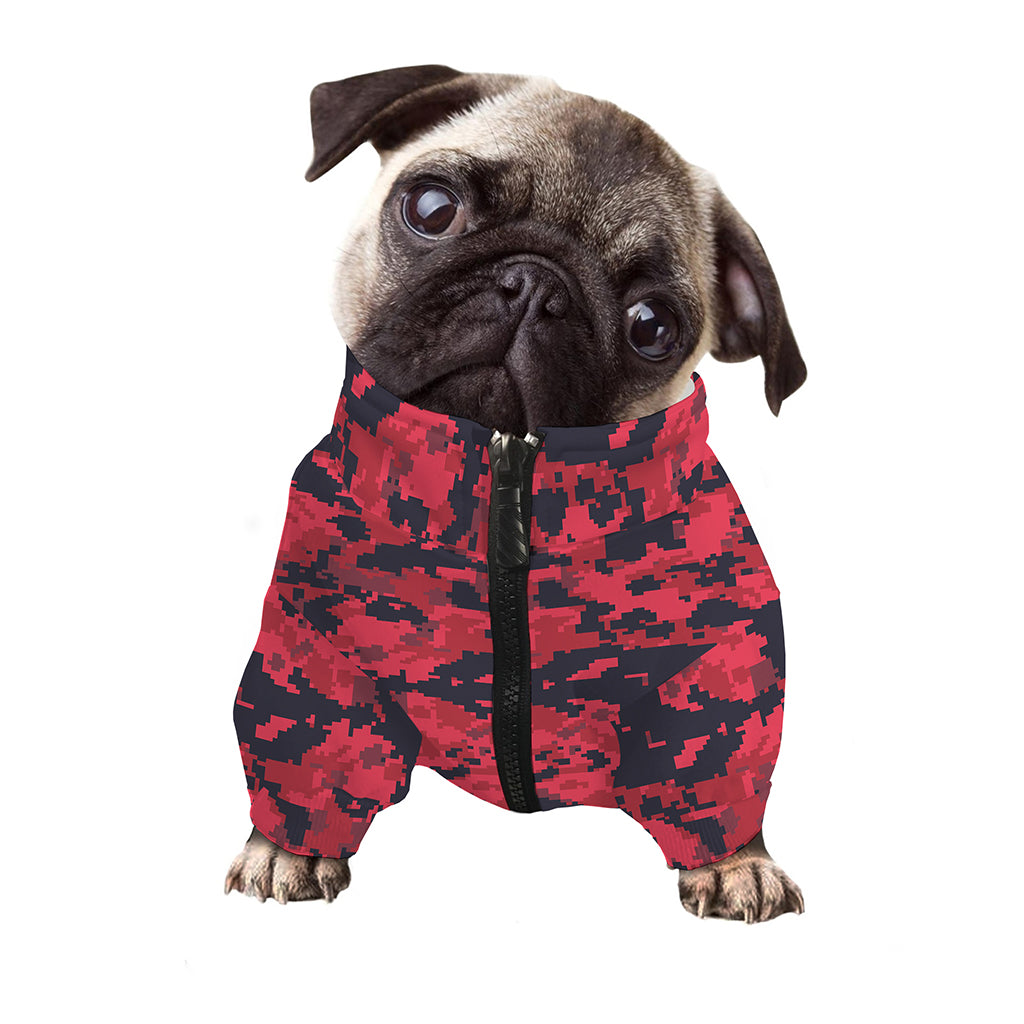 Red And Black Digital Camo Pattern Print Dog Zip Up Jacket