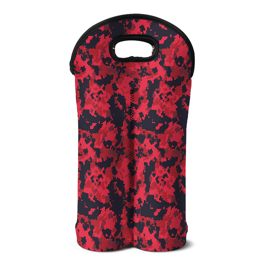 Red And Black Digital Camo Pattern Print Double Neoprene Wine Tote
