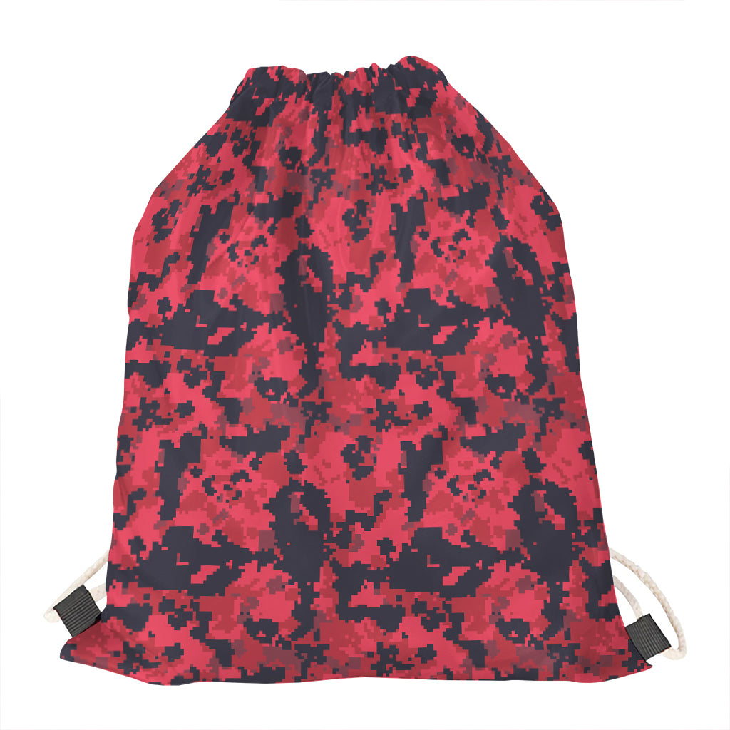 Red And Black Digital Camo Pattern Print Drawstring Bag