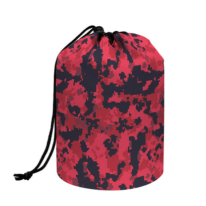 Red And Black Digital Camo Pattern Print Drawstring Makeup Bag