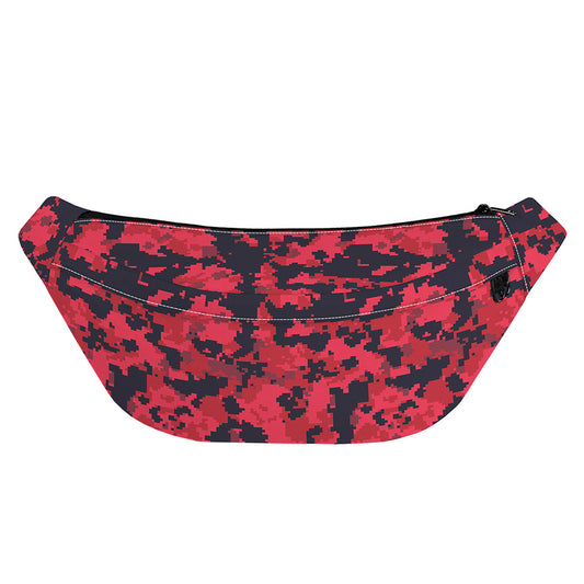 Red And Black Digital Camo Pattern Print Fanny Pack