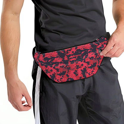 Red And Black Digital Camo Pattern Print Fanny Pack